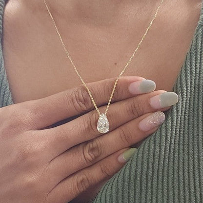 14Kt Gold 4 Ct IGI Certified Pear Shape Lab Grown Diamond Solitaire Pendant