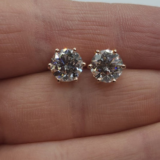 14Kt Gold 5 Ct 6 Prong Lab Grown Diamond Stud Earrings