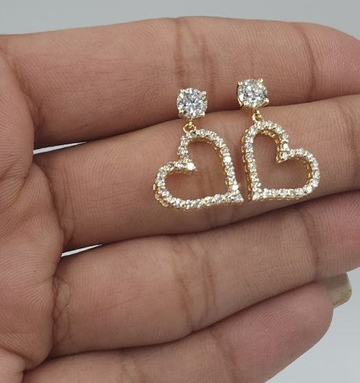 14Kt Gold 1.15 Ct Lab Grown Diamond Open Heart Sideways Earrings Stud Earrings