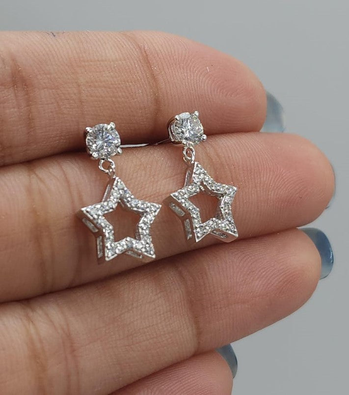 14Kt Gold 0.80 Ct Lab Grown Open Star Diamond Dangle Stud Earrings