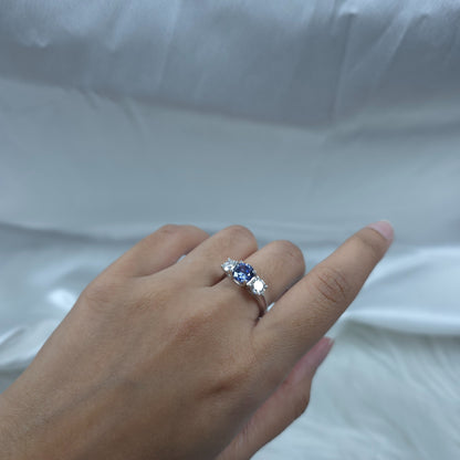 Simulated Tanzanite & 1Ct Lab Grown Diamond Round ring .925 Sterling Silver