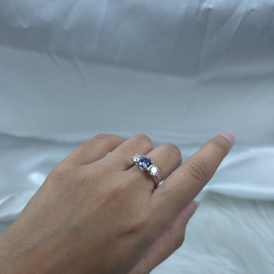 Simulated Tanzanite & 1Ct Lab Grown Diamond Round ring .925 Sterling Silver