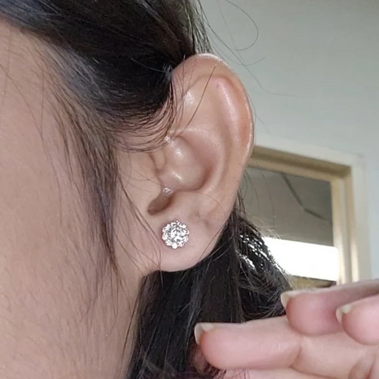 14Kt Gold 1 Ct Lab Grown Halo Diamond Stud Earrings