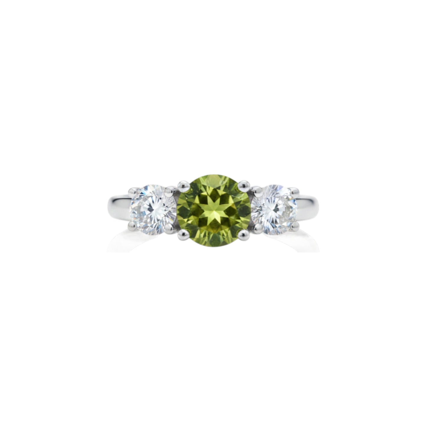 Simulated Peridot & 1Ct Lab Grown Diamond Round ring .925 Sterling Silver