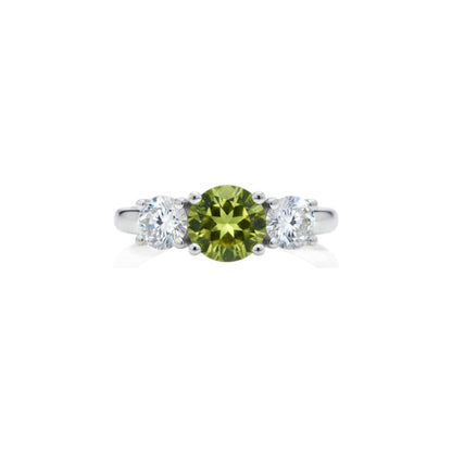 Simulated Peridot & 1Ct Lab Grown Diamond Round ring .925 Sterling Silver