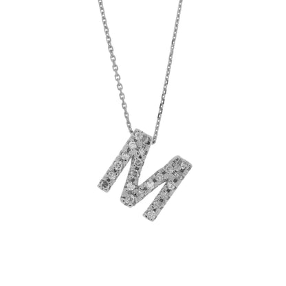 14Kt Gold Initial Letter Diamond Pendant Necklace