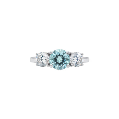 Simulated Aquamarine & 1Ct Lab Grown Diamond Round ring .925 Sterling Silver