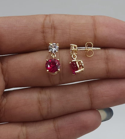 14Kt Gold Ruby & Lab Grown Diamond Round Stud Earrings