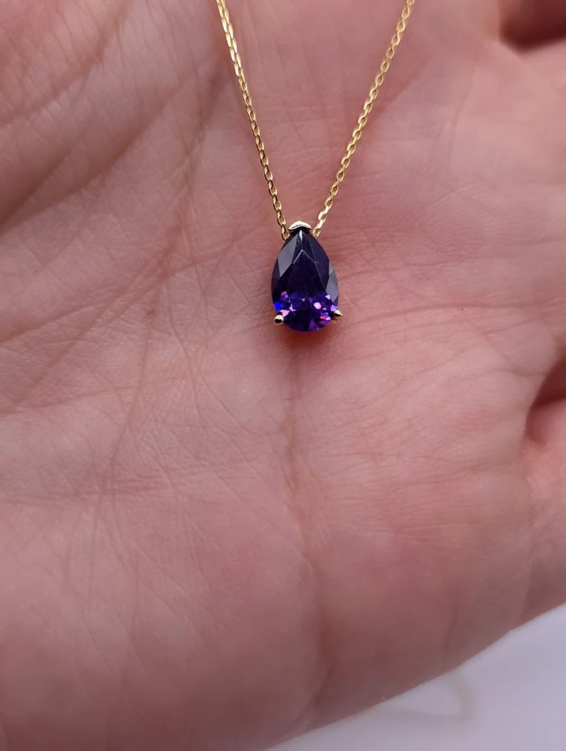 14Kt Gold Amethyst Teardrop Necklace Pendant