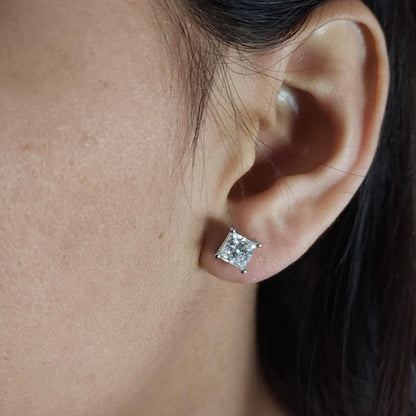 14Kt Gold 3 Ct Princess Cut Lab Grown Diamond Stud Earrings