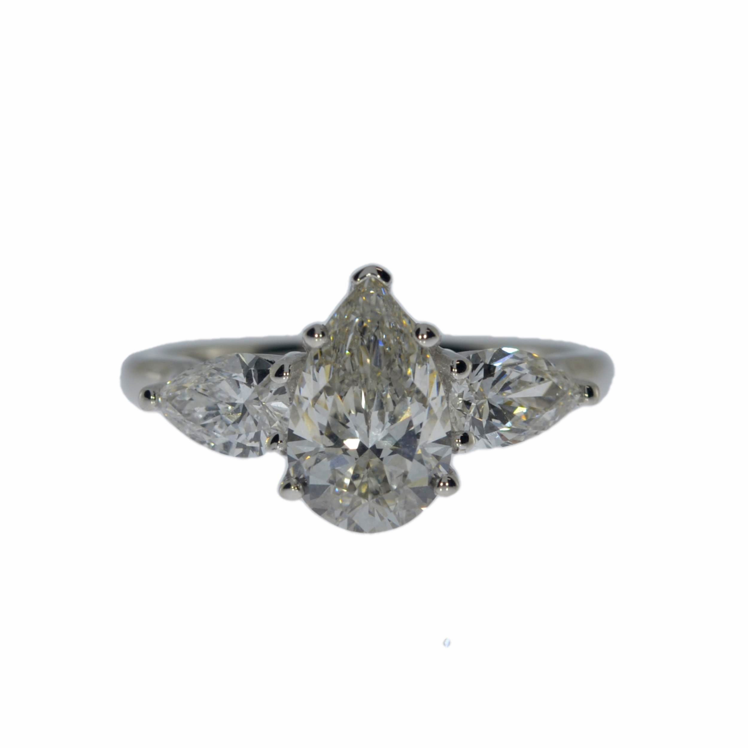 14Kt Gold 2.80 Ct Lab Grown Diamond Teardrop Pear 3 Stone Engagement Ring
