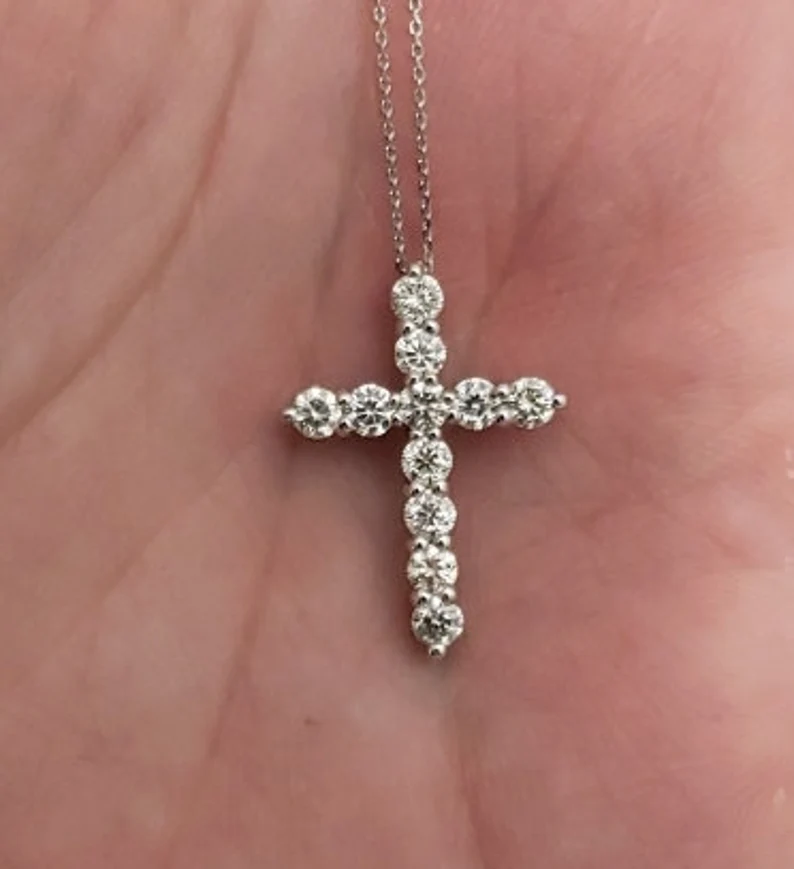 14Kt Gold 1 Ct Lab Grown Diamond Cross Pendant Necklace