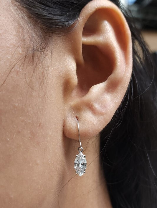14Kt Gold 2 Ct Lab Grown Marquise Diamond Dangle Earrings