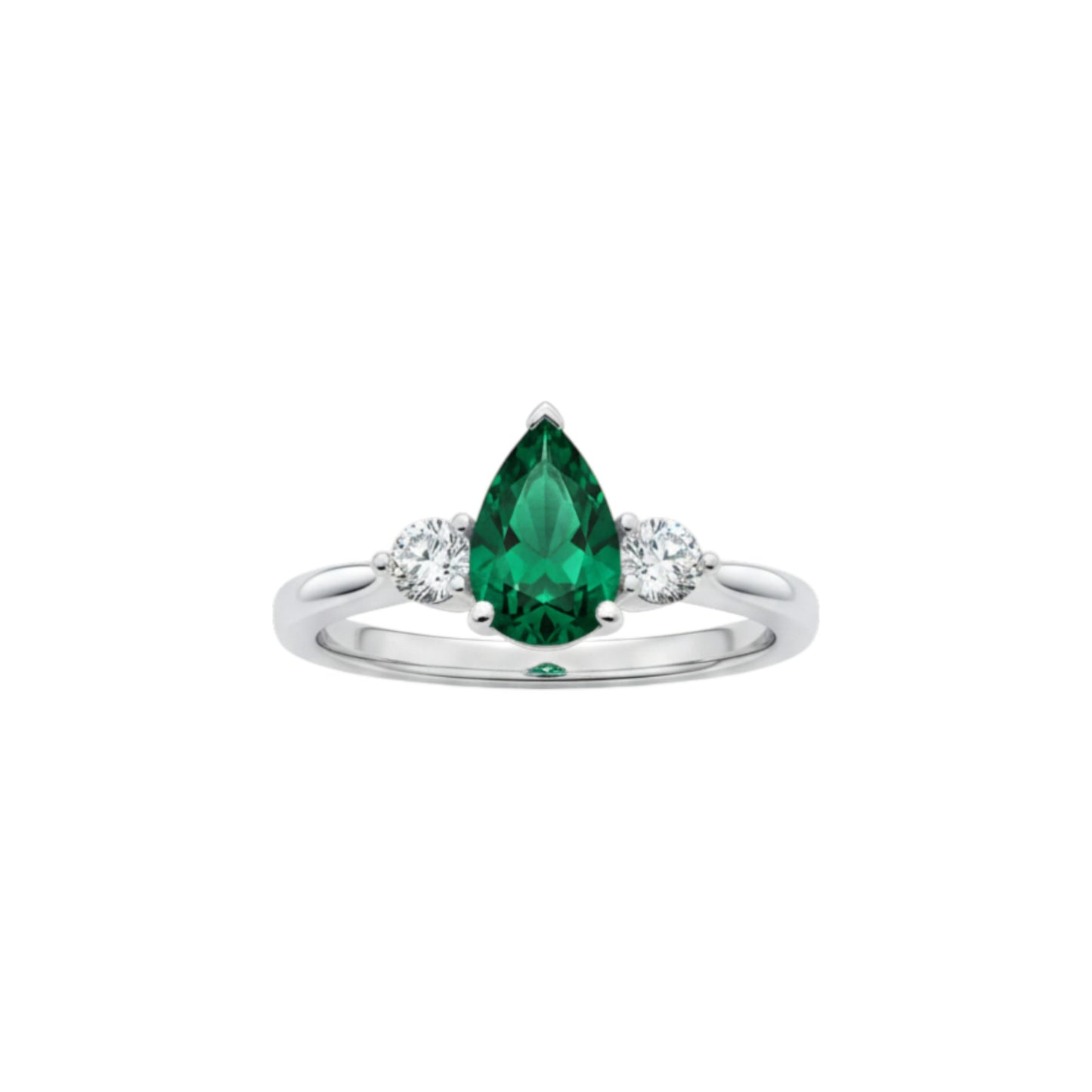 Simulated Emerald & Lab Grown Diamond Pear Round ring .925 Sterling Silver
