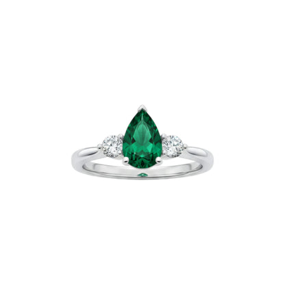 Simulated Emerald & Lab Grown Diamond Pear Round ring .925 Sterling Silver