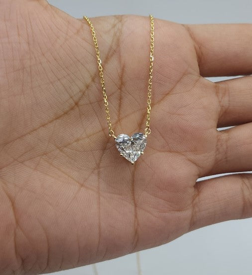 14Kt Gold 1 Ct 5 Prong Heart Lab Grown Diamond Pendant Necklace