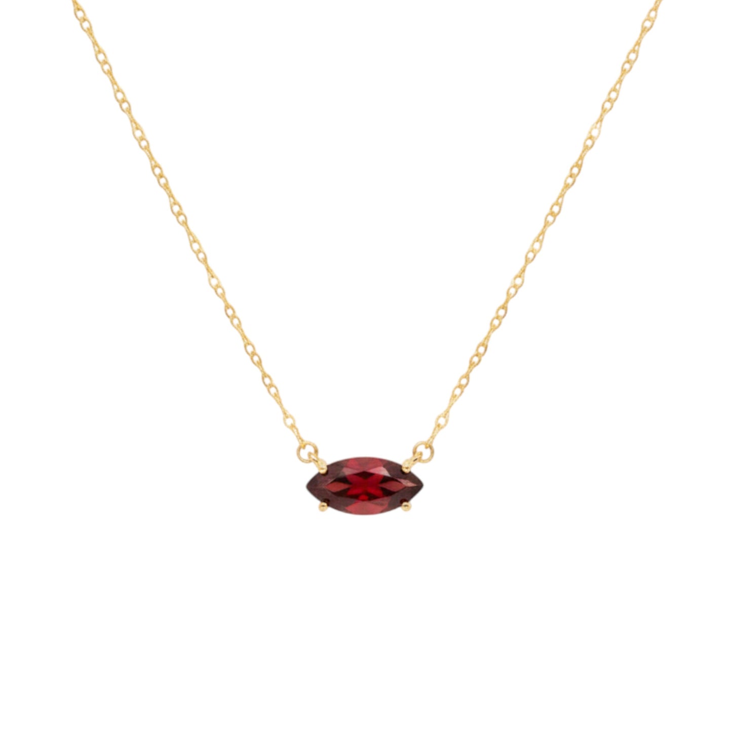 14Kt Gold Garnet Marquise Pendant Necklace