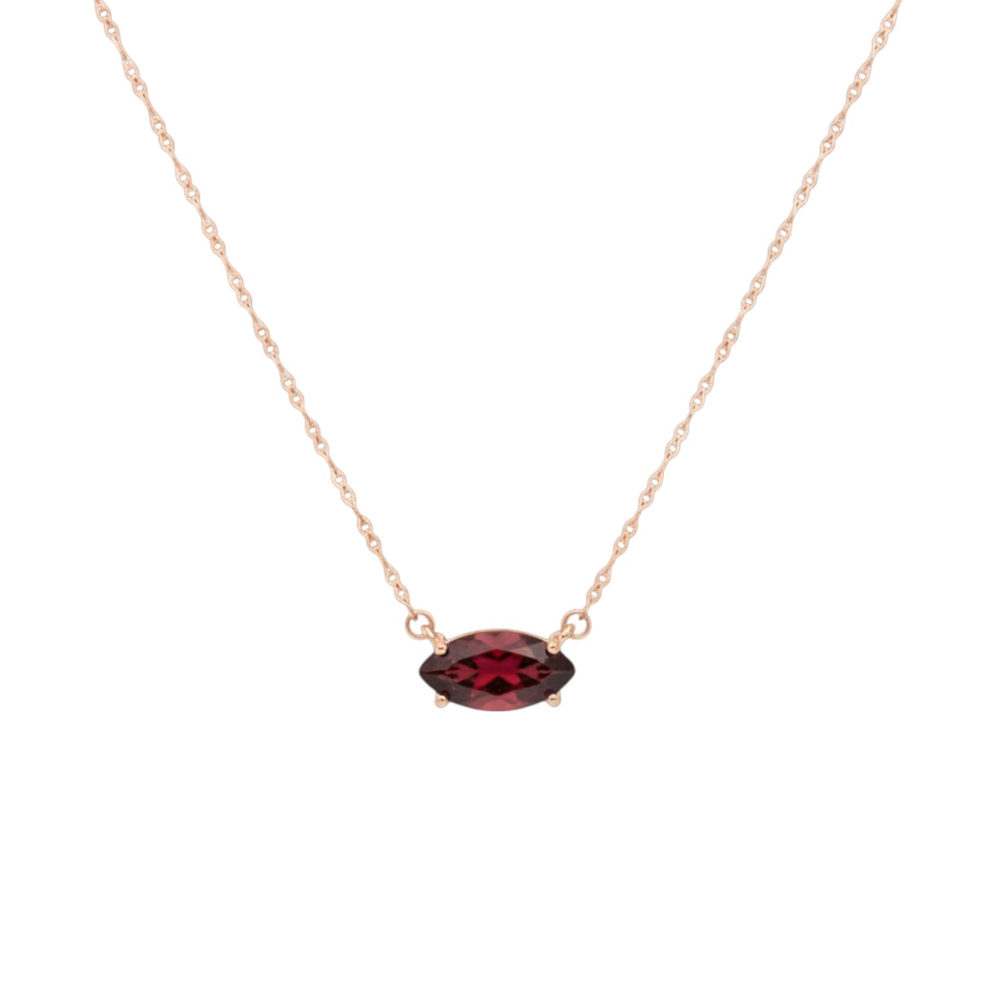 14Kt Gold Garnet Marquise Pendant Necklace