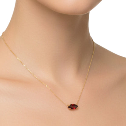 14Kt Gold Garnet Marquise Pendant Necklace