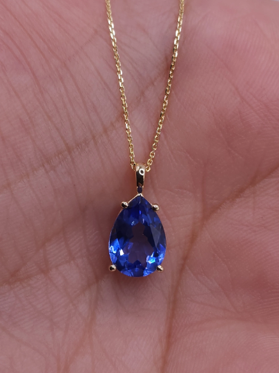 14Kt Gold Tanzanite Teardrop Pendant Necklace