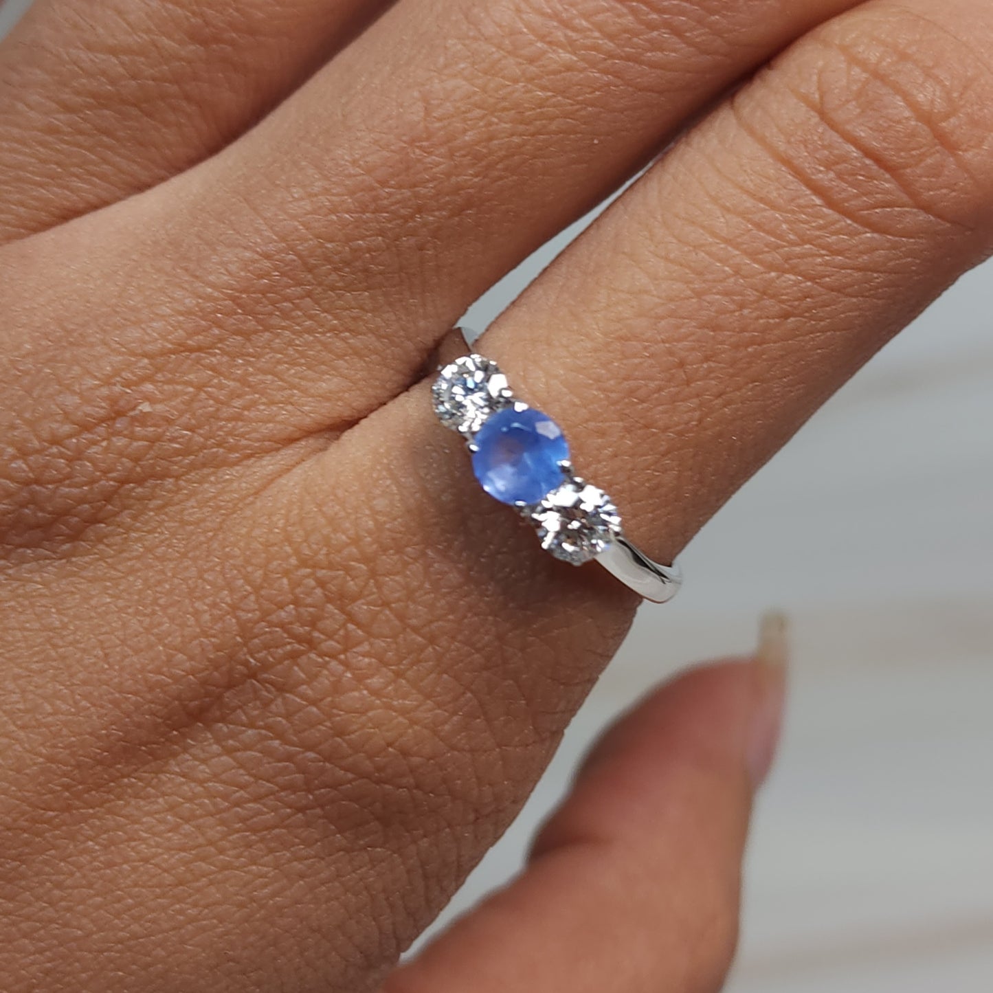 Simulated Tanzanite & Lab Grown Diamond Round ring .925 Sterling Silver
