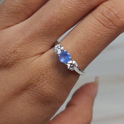 Simulated Tanzanite & Lab Grown Diamond Round ring .925 Sterling Silver