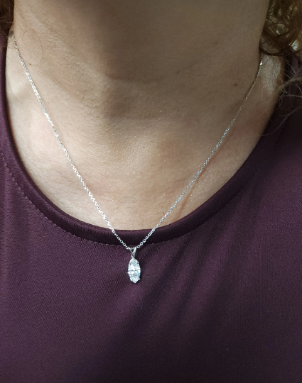 14Kt Gold 0.82 Ct Lab Grown Marquise Diamond Pendant Necklace