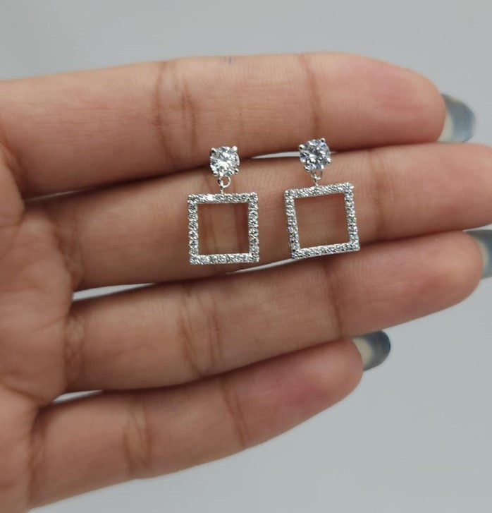 14Kt Gold 0.87 Ct Lab Grown Open Square Diamond Dangle Stud Earrings