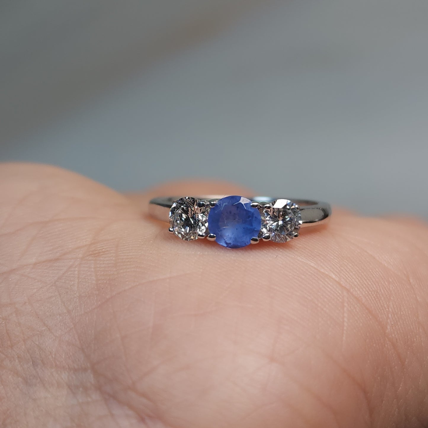 Simulated Tanzanite & Lab Grown Diamond Round ring .925 Sterling Silver