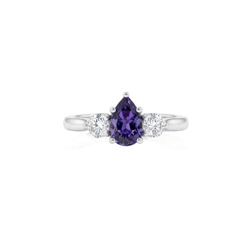 Simulated Tanzanite & Lab Grown Diamond Pear Round ring .925 Sterling Silver