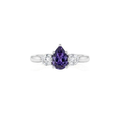 Simulated Tanzanite & Lab Grown Diamond Pear Round ring .925 Sterling Silver