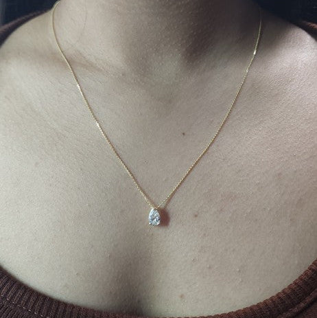 14Kt Gold 0.72 Lab Grown Pear Shape Diamond Pendant Necklace