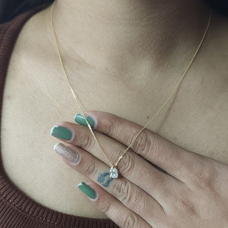 14Kt Gold 0.72 Lab Grown Pear Shape Diamond Pendant Necklace