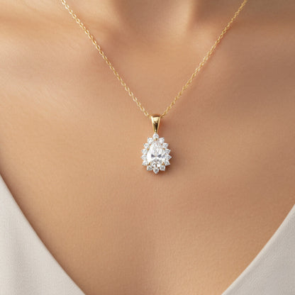 14K Gold 0.91 Ct Lab Grown Teardrop Diamond Solitaire Pendant Necklace