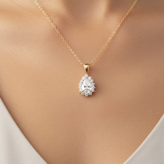 14K Gold 0.91 Ct Lab Grown Teardrop Diamond Solitaire Pendant Necklace