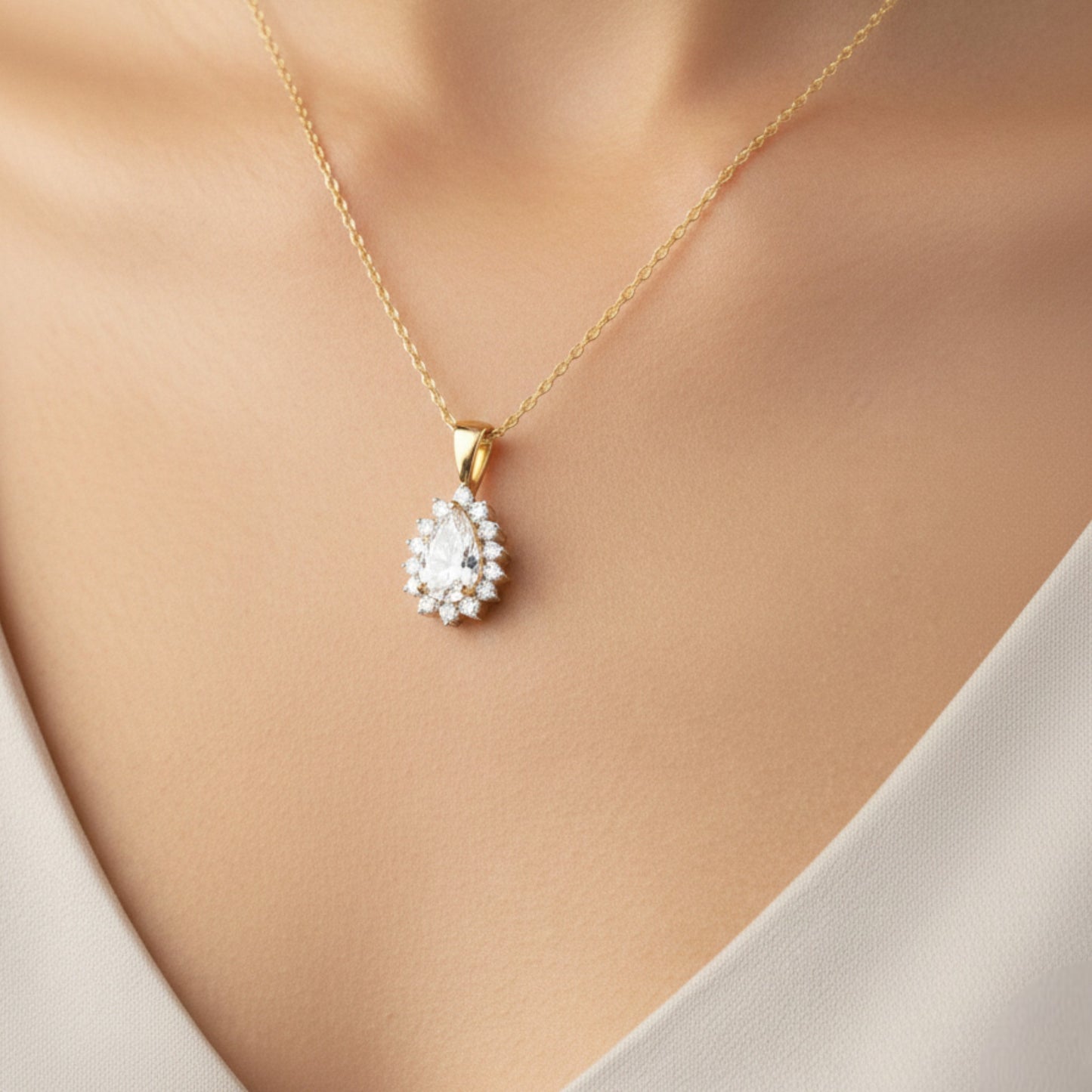 14K Gold 0.91 Ct Lab Grown Teardrop Diamond Solitaire Pendant Necklace