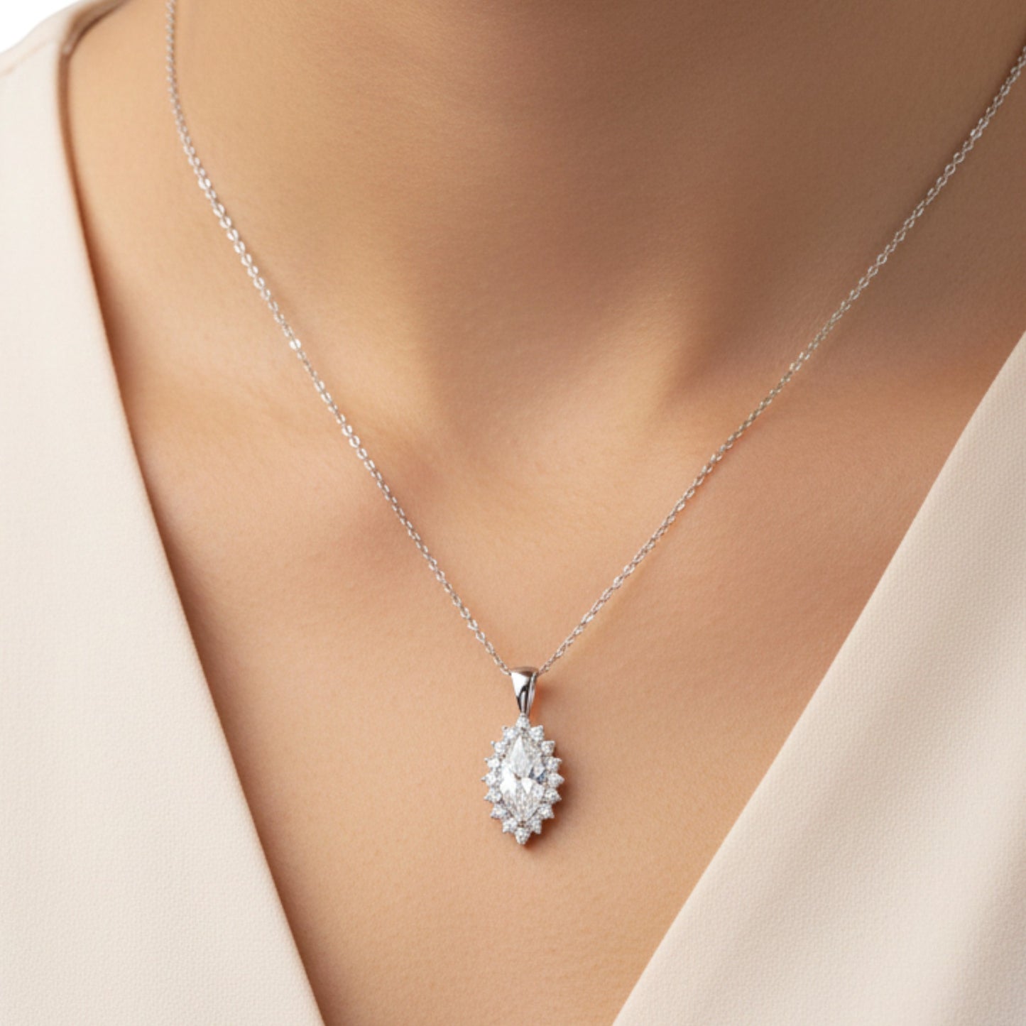 14K Gold 1.04 Ct Lab Grown Diamond Marquise Solitaire Pendant Necklace