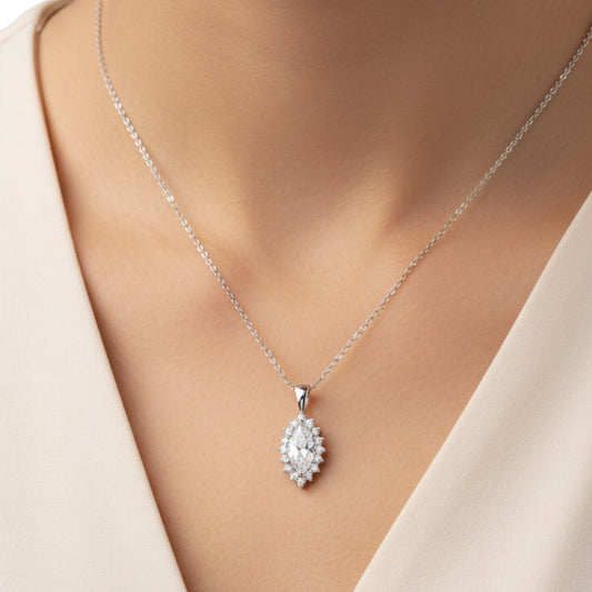 14K Gold 1.04 Ct Lab Grown Diamond Marquise Solitaire Pendant Necklace