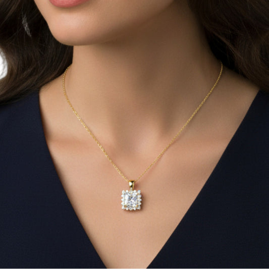 14K Gold 1.30 Ct Lab Grown Princess Cut Diamond Solitaire Pendant Necklace