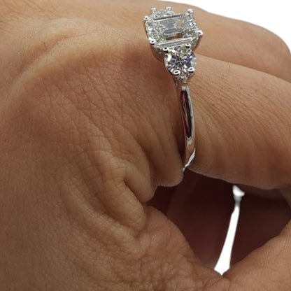 14K Gold 1.60 Ct 3 Stone Emerald Cut Lab Grown Diamond Ring