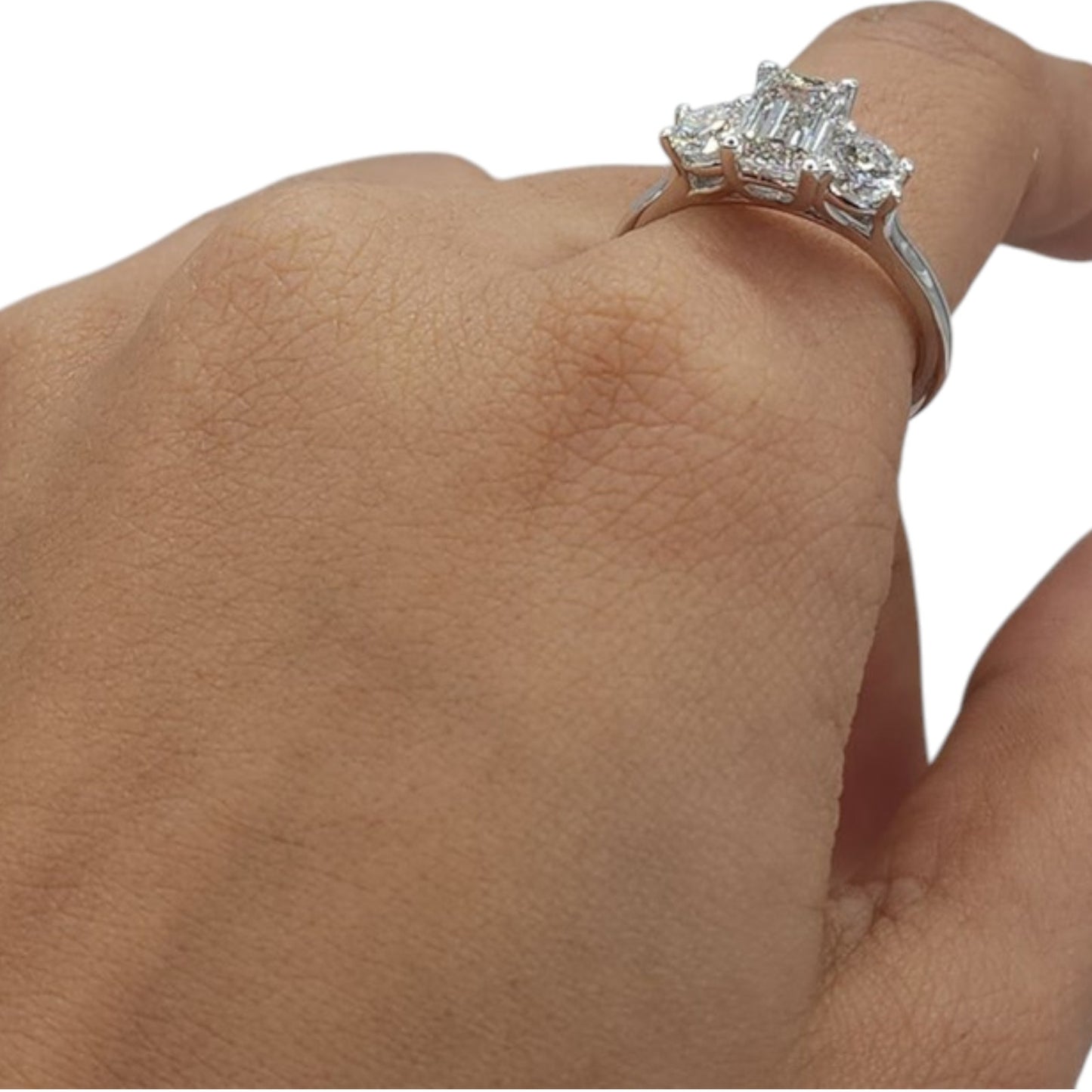 14K Gold 1.60 Ct 3 Stone Emerald Cut Lab Grown Diamond Ring