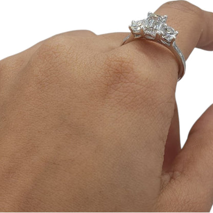 14K Gold 1.60 Ct 3 Stone Emerald Cut Lab Grown Diamond Ring
