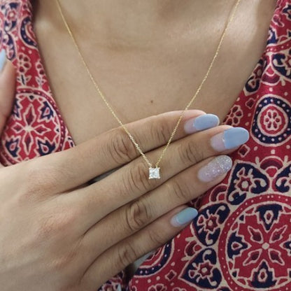 14Kt Gold 1 Ct Lab Grown Princess Cut Diamond Pendant Necklace
