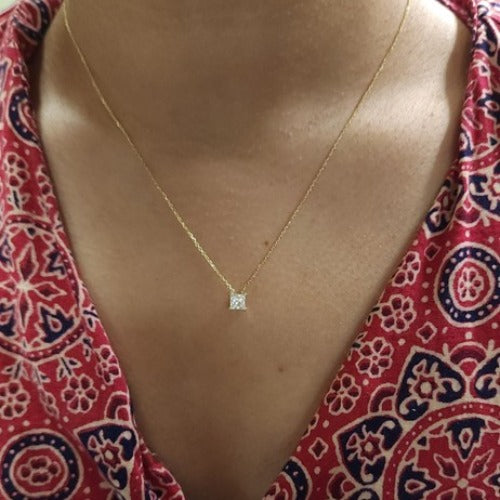 14Kt Gold 1 Ct Lab Grown Princess Cut Diamond Pendant Necklace