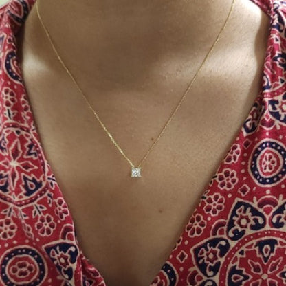 14Kt Gold 1 Ct Lab Grown Princess Cut Diamond Pendant Necklace