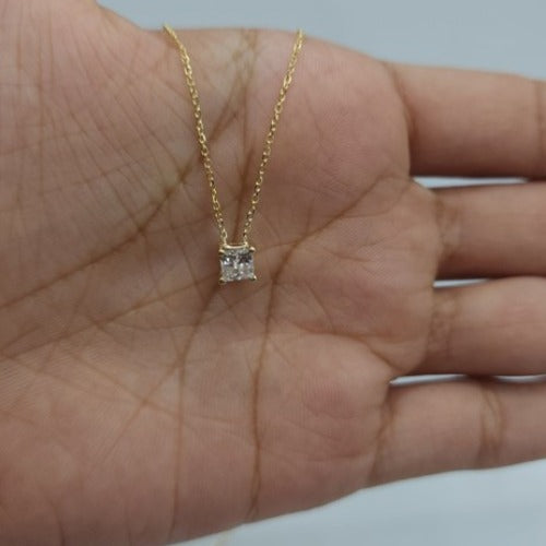 14Kt Gold 1 Ct Lab Grown Princess Cut Diamond Pendant Necklace