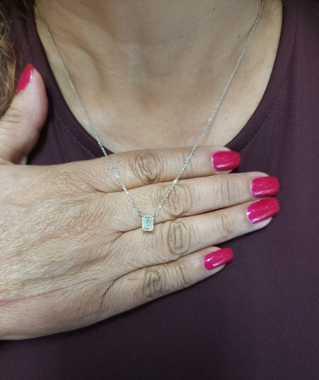 14Kt Gold 2 Ct Emerald Cut Lab Grown Diamond Pendant