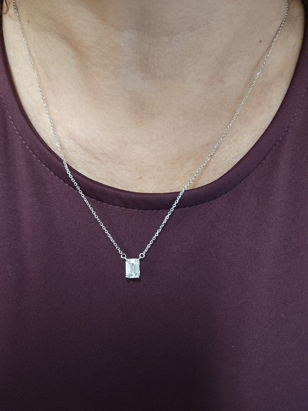 14Kt Gold 2 Ct Emerald Cut Lab Grown Diamond Pendant