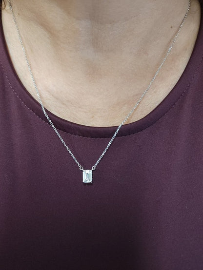14Kt Gold 2 Ct Emerald Cut Lab Grown Diamond Pendant