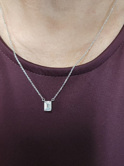 14Kt Gold 2 Ct Emerald Cut Lab Grown Diamond Pendant